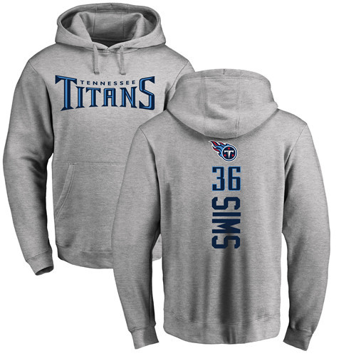 Tennessee Titans Men Ash LeShaun Sims Backer NFL Football #36 Pullover Hoodie Sweatshirts